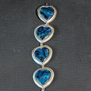 QVC Vintage Sterling Silver Abalone Shell Heart Shaped Chain Bracelet 8”